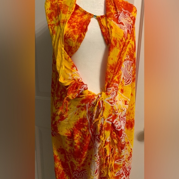 Bikini Top & Long Sarong Wrap Skirt, One Size, Orange, White & Yellow Color, EUC - Picture 8 of 10